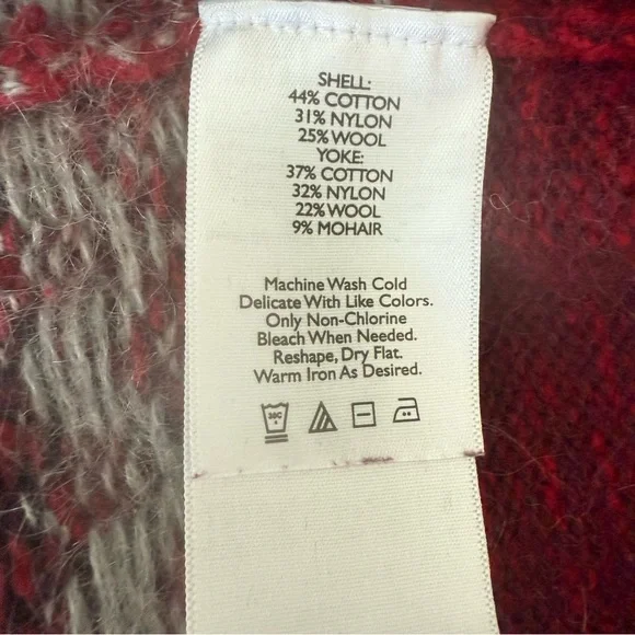 Eddie Bauer Red and Brown Cowl-neck Sweater, Wool/Mohair/Cotton/Nylon Blend. L. - Picture 5 of 10